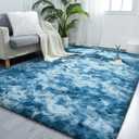 FlyDOIT Large Area Rugs for Living Room, 5x8 Feet Tie-Dyed Dark Blue Shaggy Rug Fluffy Throw Carpets, Ultra Soft Plush Modern Indoor Fuzzy Rugs for Bedroom Girls Kids Nursery Room Dorm Home Decor