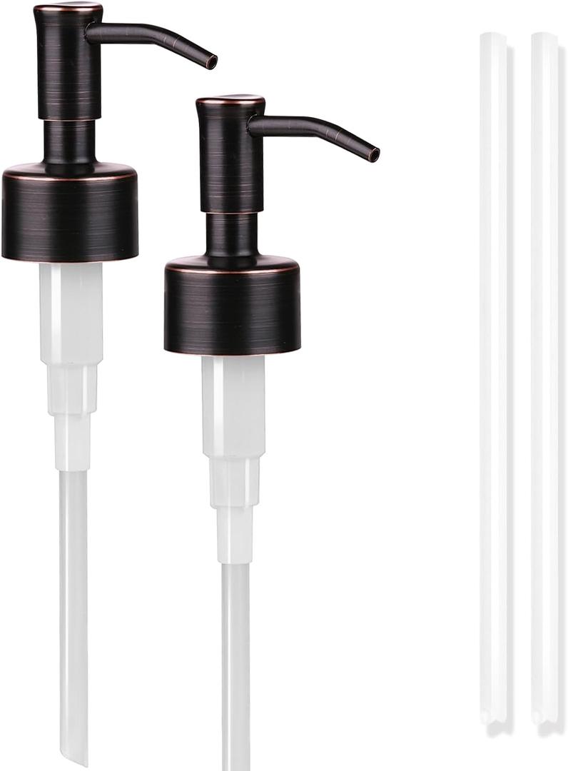 Amoliar Mason Jar Liquid Soap Dispenser Pump, Stainless Steel Replacement Pump for Dish Soap, Lotion, Hand Soap, Cute Farmhouse Decor, Refill Soap Pump, ORB 2 Pack, Extra 1 Set Label, 2 Long Tubes