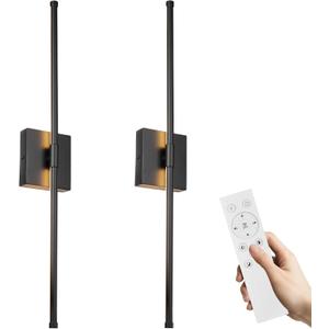 LED Wall Sconces with Remote Control, Dimmable Wall Sconces Set of Two, 5 Colors 3000K-6500K & Dimmable, Hardwire Wall Light with Timer & Night Light, LED Black Wall Lamps for Living Room, Bedroom (2 Pack)