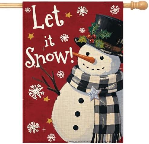 Artscope Let It Snow Snowmen Christmas House Flag 28x40 Inch Double Sided, Seasonal Outdoor Winter Xmas Flag for Yard Farmhouse Holiday Decoration-Red