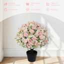 24" Artificial Potted Flowers for Outdoors Set of 2 - UV Resistant Faux Pink Silk Peonies with Eucalyptus Plants in Cement Pots for Outside Front Porch Home Indoor Decor