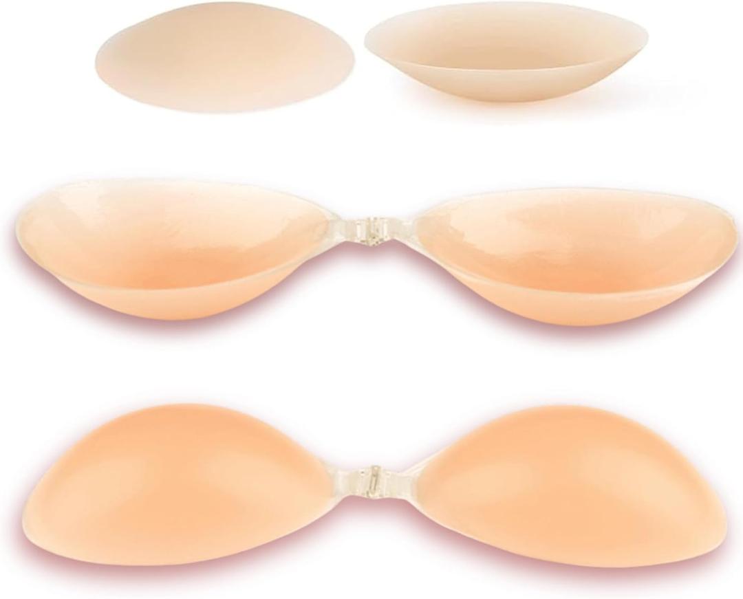 Rita Adhesive Bra Sticky Invisible Strapless Push-Up Silicone Bra for Backless Dress + Non-Adhesive Nipple Covers (Nude, D) (Teal)