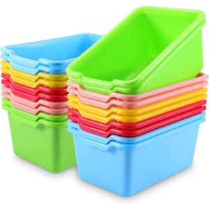 SHENLIU 20 Pcs Plastic Cubby Bins Book Bins for Classroom Library Scoop Front Stackable Toy Storage Tubs Containers for School Office Home Nursery Playroom Organization(Multicolor)