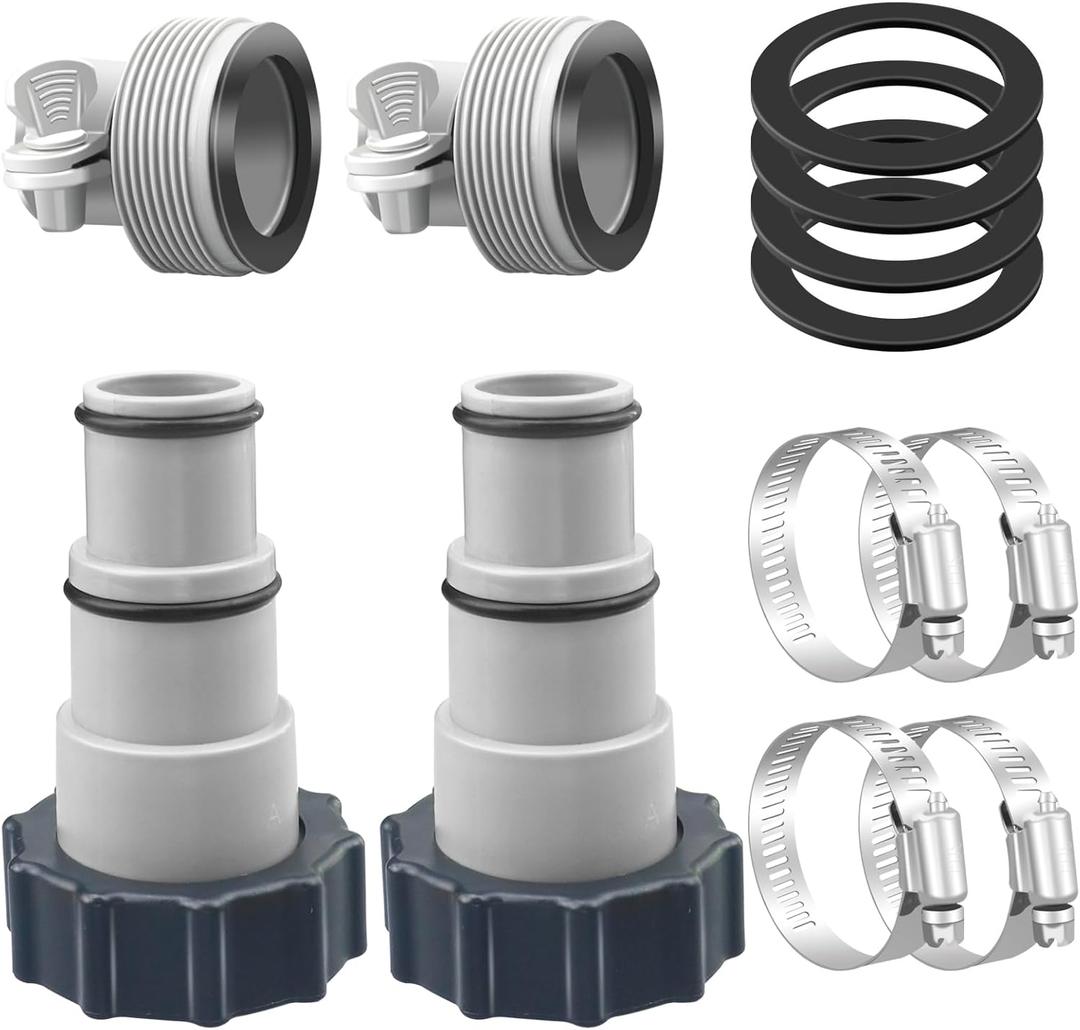 4 Pack Pool Hose Adapter, 1.5" to 1.25" Pool Hose Connector with Clamp and Washer for Intex Threaded Connection Pump Hoses Above Ground Pools Accessories