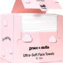 grace & stella Face Towels Disposable - Travel Essentials - Ultra-Soft & Absorbent Face Wipes Towelettes - XL Facial Towels for Cleansing & Makeup Removal - Lint-Free Facial Tissue - Vegan (60 Count)