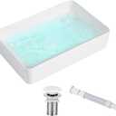 KINGWONG Vessel Sink for Bathroom 20 Inch Modern Rectangular Bathroom Vanity Sinks Above Counter White Ceramic Porcelain Countertop Basin Sink 20x13