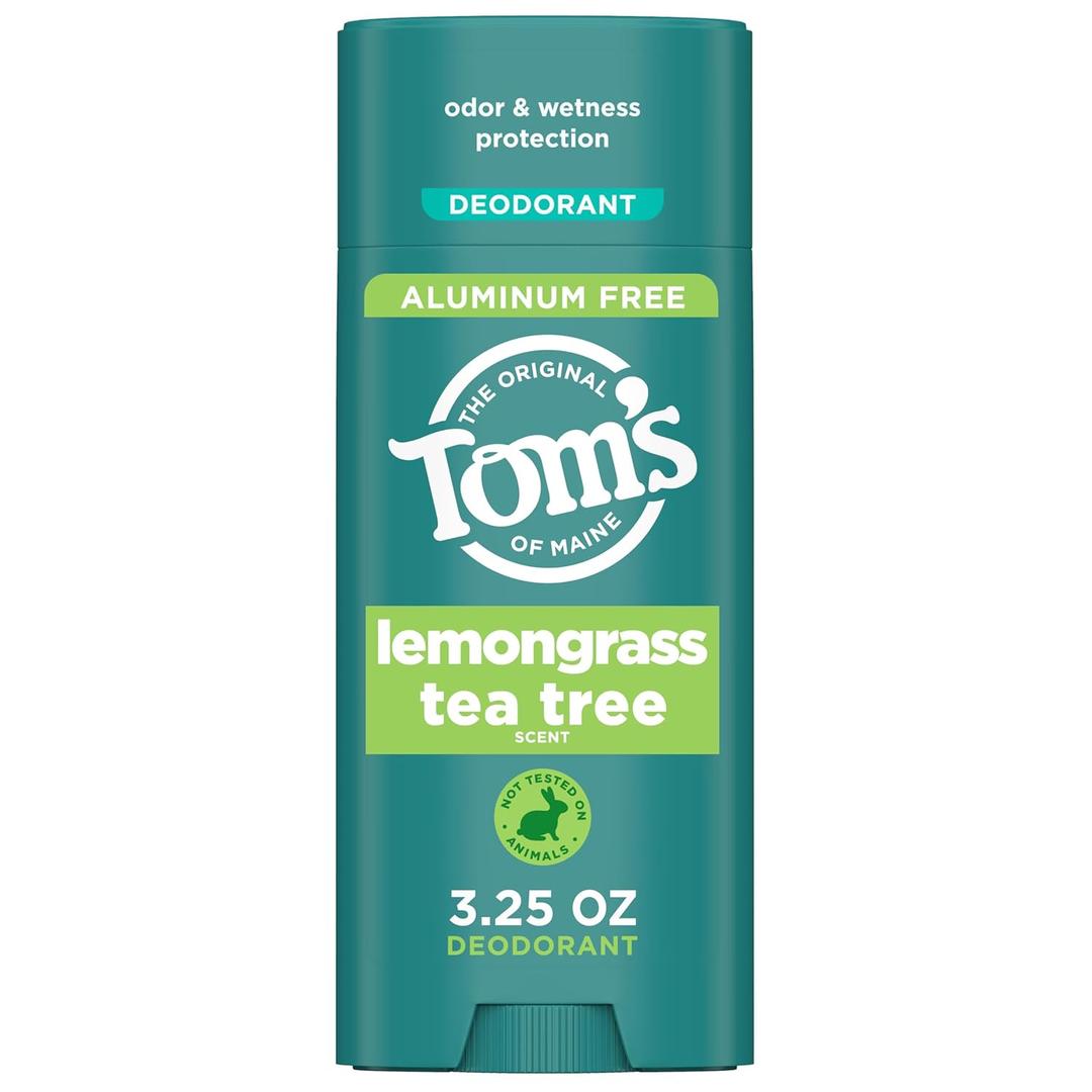 Toms of Maine Lemongrass Tea Tree Aluminum Free Natural Deodorant For Women & Men | Goes on Clear | Odor & Wetness Protection | Naturally Derived and Moisture-Locking Ingredients | 3.25 oz, (Pack of 1)