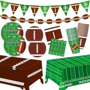 Football Party Decorations Football Party Supplies Kit Serve 24 Plates Napkins Cups Banner Tablecloth for Foot Ball Themed Birthday Gameday Decorations