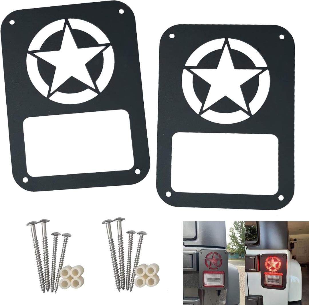 2Pack Rear Tail Light Covers Guards Compatible with 20072018 Jeep Wrangler JL JK Accessories,Light Guard(Star)