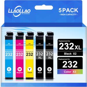 Remanufactured Ink Cartridges Replacement for Epson 232XL Ink Cartridge Combo Pack 2 Black 1 Cyan 1 Magenta 1 Yellow