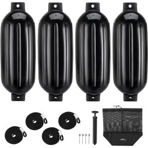 Affordura Boat Fender 4 Pack Boat Bumpers Fenders with 4 Ropes, Boat Bumpers for Pontoon Boat Fenders Inflatable (10 inch, Black)