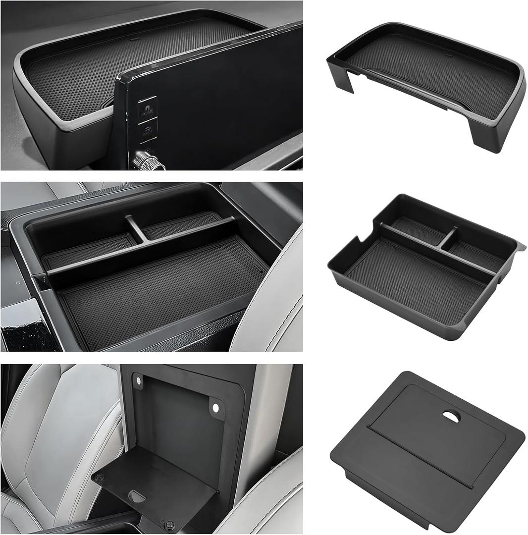 Autorder 3PCS Center Console Organizer for 2023-2026 Honda Pilot Accessories Armrest Storage Box Secondary Insert Tray with Anti-Slip Mats(Console Organizer+Dash Organizer+Hidden Storage Box)