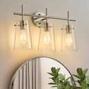 3 Light Vanity Light, Modern Tapered Glass Shade Brushed Nickel Bathroom Wall Sconce