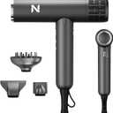Ionic Salon Hair Dryer with 3 Attachments, 1600W Professional Blow Dryer with 110000RPM High Speed Brushless Motor for Fast Drying, Lightweight, Low Noise, Locking Function, Dark Gray