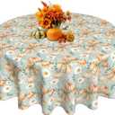 Thanksgiving Round Tablecloth 60 Inch Pumpkin Daisy Pattern Waterproof Dining Table Cover for Autumn Thanksgiving Heat Resistant Kitchen Decor Reusable Harvest Party Table Cloth