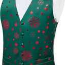 DiBanGu Mens Christmas Vest and Bow Tie Set Festival Christmas Snowflake Suit Vest for XmasNew Year Party Formal (Small, Green Red Snowflake)