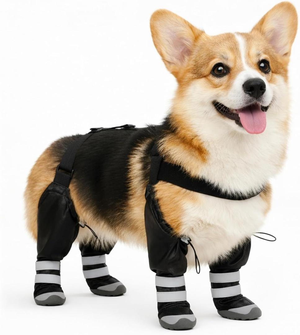 Upgraded Dog Suspender Boots, Waterproof Dog Rain Boot, Anti-Slip Winter Snow Dog Shoes Leggings, Adjustable Suspender Boots for Small Dogs, Paws Protector for Outdoor Dogs Walking Hiking (XS)
