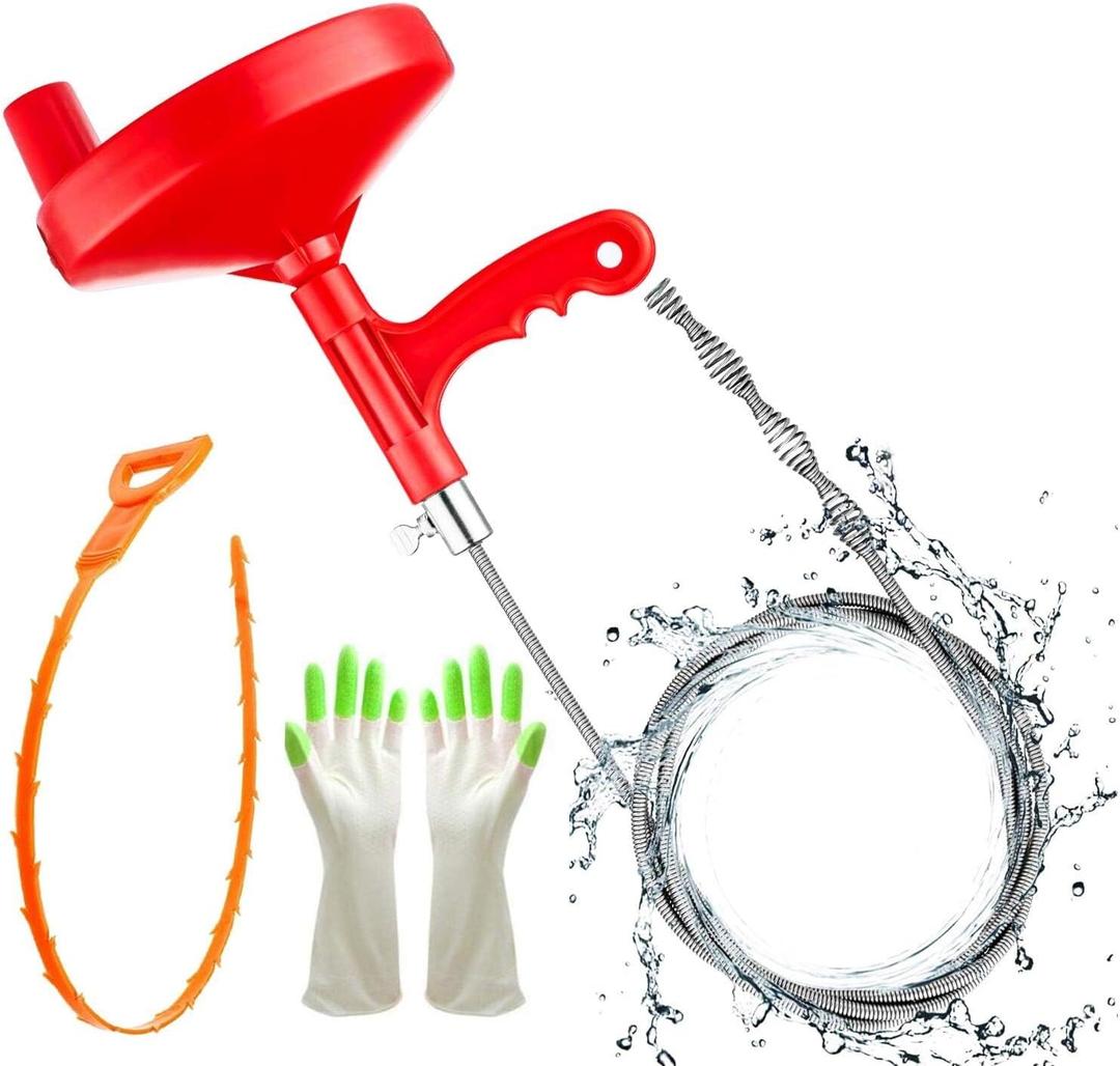 Forlivese Drain Auger,25Ft Plumbing Snake,Heavy Duty Toilet Snake Drain Clog Remover for Bathroom Sink,Kitchen Cleaning,Comes with Gloves and 1 Pack Plastic Hair Snake