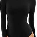 MANGOPOP Women's Crew Neck Short Sleeve Bodysuit Long Sleeve Body Suit T Shirts Basic Slim Fitted Tops (Medium)
