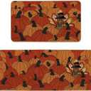 Artoid Mode Turkey Pumpkins Thanksgiving Kitchen Mats Set of 2, Home Decor Low-Profile Kitchen Rugs for Floor - 17x29 and 17x47 Inch
