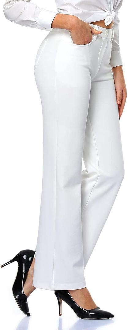 Tapata Women's 28''/30''/32''/34'' Stretchy Bootcut Dress Pants with Pockets Tall, Petite, Regular for Office Work Business (Large, White)
