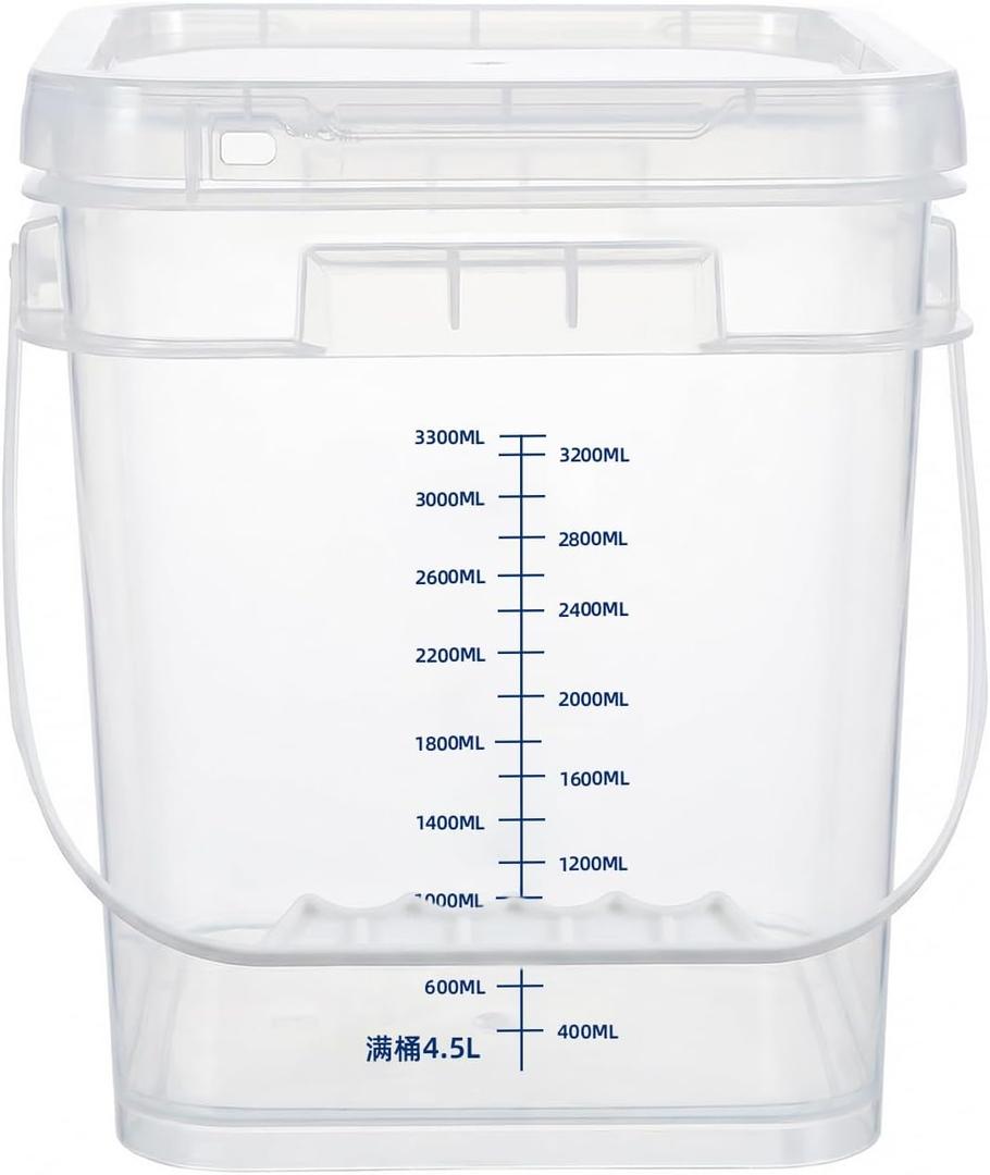 ASEVAT 2 PCS 1 Gallon Clear Square Food Grade Bucket with Graduated Markings & Lid, Heavy-Duty Plastic Pail with Comfort Grip Handle for Food Storage & Cleaning