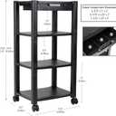 Mind Reader Rolling Printer Cart, Utility Cart, Printer Stand, Desk Storage, Office, 4-Tier, Black