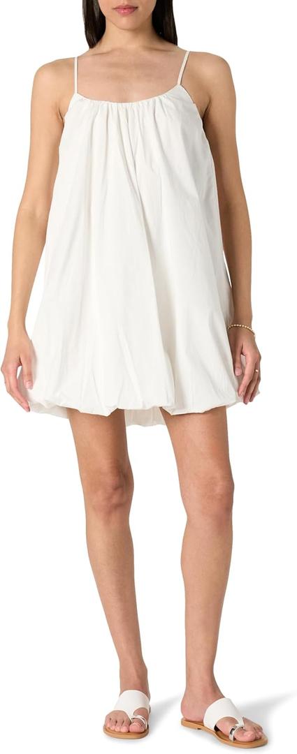 The Drop Women's Corryn Spaghetti Strap Bubble Hem Mini Dress (Medium, White) The Drop Women's Corryn Spaghetti Strap Bubble Hem Mini Dress (Medium, White)