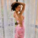 ABYOVRT Women Backless Butterfly Dress Sexy V Neck Sleeveless Open Back Maxi Dress Party Cocktail Bodycon Long Dress (Pink,XS)
