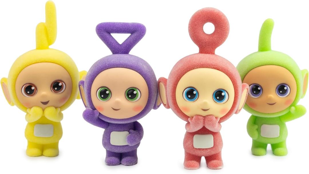 Teletubbies 4-Pack Set with Tinky Winky, Dipsy, Laa-Laa, Po 2.5-inch Flocked Cheebee Collectible Figures