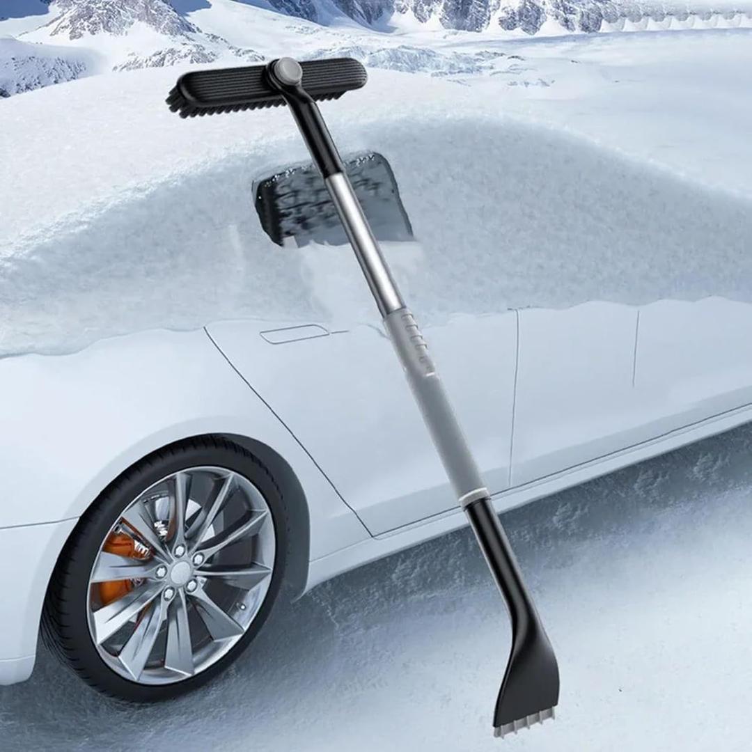 3 In 1 Snow Brush and Ice Scraper for Car Windshield Extendable Snow Removal 360 Pivoting Vehicle Winter Shovel Brush Snow Scraper with Long Handle (Grey)