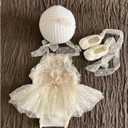 Zeroest Newborn Photography Prop Outfits Girl Lace Outfit Set Baby Girl Photo Shoot Infant Princess Photos Costume (Light Beige)