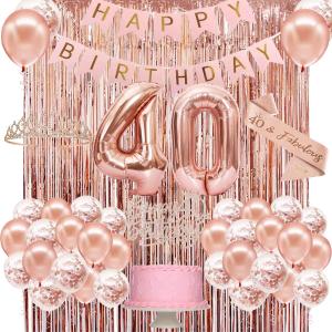40th Birthday Decorations for Women, Rose Gold 40th Birthday Decorations Set with Crown, Sash, Banner, Cake Topper, Fringe Curtains, Balloons  Happy 40th Birthday Party Supplies 40th Birthday Decorations for Women, Rose Gold 40th Birthday Decorations Set with Crown, Sash, Banner, Cake Topper, Fringe Curtains, Balloons  Happy 40th Birthday Party Supplies