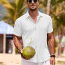 COOFANDY Men's Linen Shirts Short Sleeve Casual Shirts Button Down Shirt for Men Beach Summer Wedding Shirt (M)