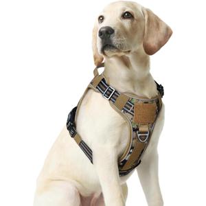 rabbitgoo Dog Harness Medium Sized No Pull, Tactical Service Pet Vest with Molle and Control Handle, Adjustable and Reflective Military Harness for Easy Walking and Training, Brown camo, M