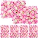 Tigeen 6 Pcs Flower Wall Panels 3D Silk Rose Floral Decorative Faux Flower Wall Background for Wedding Home Decoration Background Shop Party Photo Arrangement(Pink, White,24 x 16 Inch)