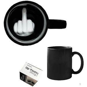 Have a Nice Day Coffee Mug with 3D Finger on the bottom Funny Coffee Mug for Men and Women Novelty Coffee Mug White Elephant Gift Gag Gift for Valentine Day Birthday Christmas New Year (Black)