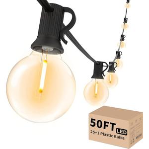 Svater Outdoor String Lights 50 FT, Patio LED Lights Outside with 26pcs Bulbs, Waterproof Shatterproof Hanging Globe Light Connectable for Bistro Cafe Backyard Balcony Warm White