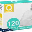 Code Q Custom Fit Liners 120 Count 13-17 Gallon 50-65 Liter Drawstring White Trash Bags Reliable1st Compatible with simpleman Code Q Tear & Leak Resistant Heavy Duty Plastic Garbage Can Liners