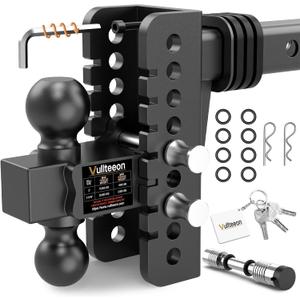 Adjustable Trailer Hitch, Drop Hitch for 2 Inch Receiver, 6" Drop/Rise, (2" & 2-5/16") Ball Hitch for Truck, 20000 LBS GTW, Slot-Fit & Anti-Rattle Design Trailer Hitches, Anti-Theft Pin