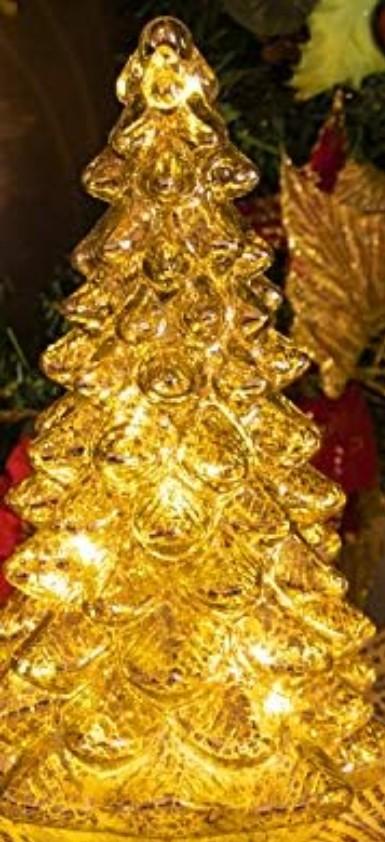 KI Store Lighted Glass Christmas Tree Figurine with Timer  Mercury Glass Christmas Decoration Battery Operated for Centerpieces Window Tabletop Mantel