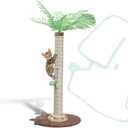 Cat Scratching Post 34 Inch with Rotating Turntable and Removable Hanging Ball, Cat Scratcher for Indoor Cats, Ultra Stable Base, Paw-FGreen Baseriendly Jute Material, Brown Base