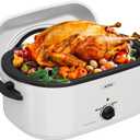 Sunvivi 22 Quart Electric Roaster with Visible & Self-Basting Lid, 30 lb Electric Turkey Roaster Oven with Removable Pan, Large Roaster with Removable Rack and Cool-Touch Handles, White