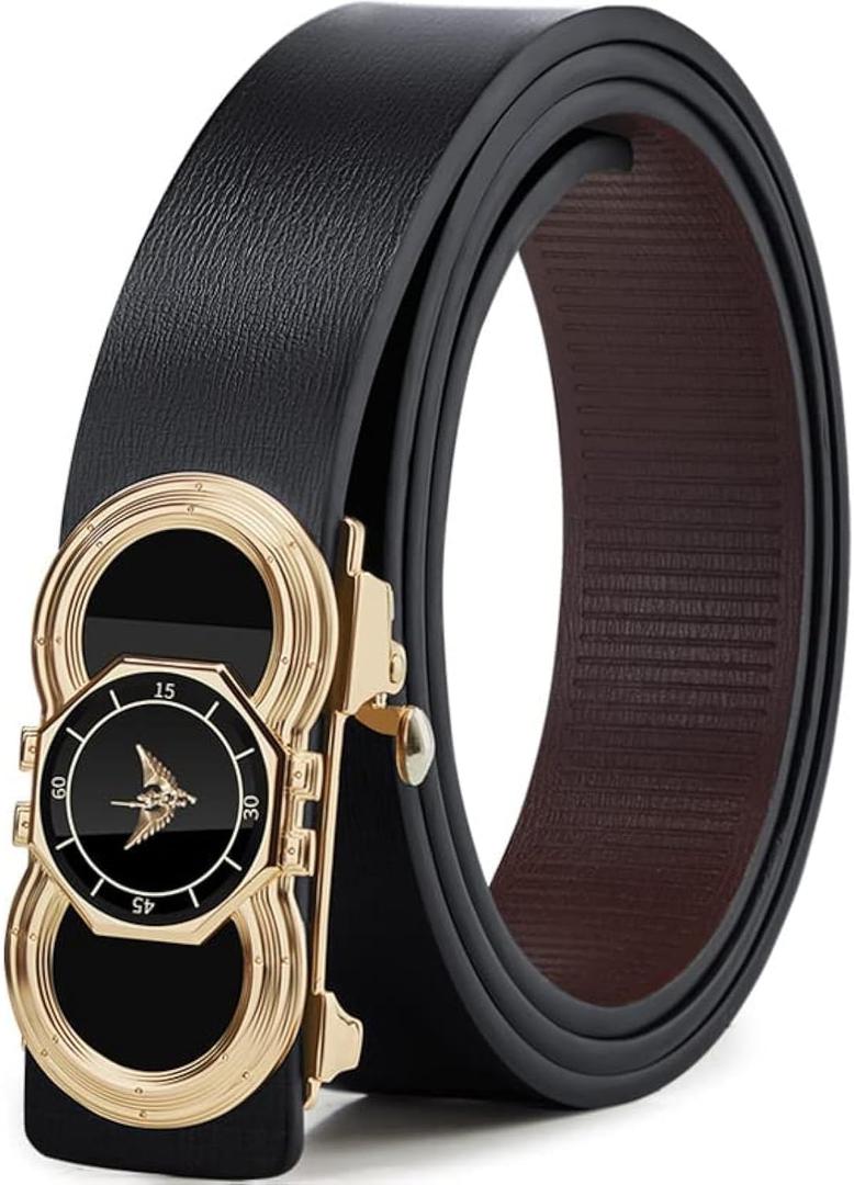 VANNANBA Genuine Leather Belts for men, Fashion Dress Designer Slide Belt for men Automatic Bucklewith Gift Box (Black)