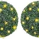 CXRCY 19.7" Diameter (2 Pcs) Boxwood Topiary Balls with Flower String Lights, Waterproof & UV Protection Artificial Plants Outdoor & Indoor with Sturdy Pot Base, Decor for Balcony, Deck and Porch