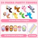 JOYIN 24 Pcs Valentine's Day Gifts Plush Toy & Straws with Cards, Mini Plush Finger Puppets to Hold Straw & Drink Themed Cards, Valentines Day Card for Kids School Classroom Exchange Prizes