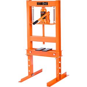 VEVOR Hydraulic Shop Press, 6 Ton/13000lbs, H-Frame, 4-Hold Adjustable Height, with Movable Plates, for Garage or Professional Users, Orange