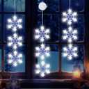 DANLI Christmas Decorations 3PCS Christmas Window Lights Battery Operated Snowflake String Lights with Suction Cup for Christmas Window Decorations Fireplace New Year,White