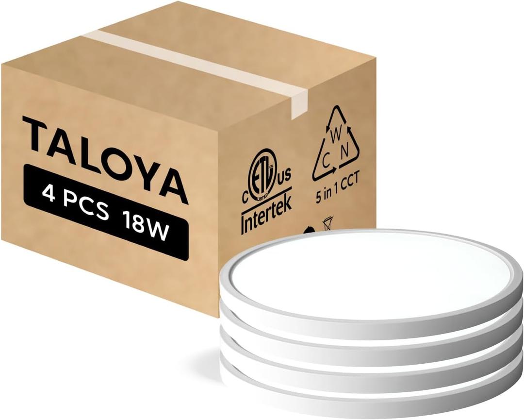 TALOYA Flush Mount Ceiling Light,4 Pack,10 Inch,18W,5000K Daylight Super Slim LED Ceiling Light for Bedroom, Living Room, Kitchen, Laundry and Hallway