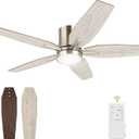 42" Flush Mount Ceiling Fan - 5 Blades Modern Ceiling Fan with Light for Living Room and Bedroom - Quiet DC Motor - Dimmable - Reversible Function - Light Wood Tone/Dark Brown
